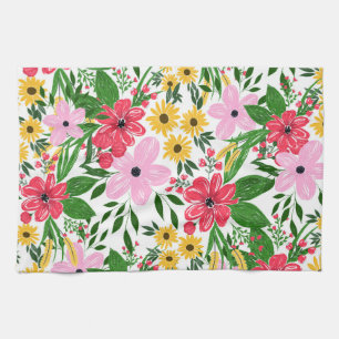 Cute Pink Red Spring Floral Hand Paint Design Kitchen Towel