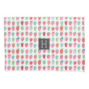 Cute pink & red strawberry pattern with monogram d pillowcase