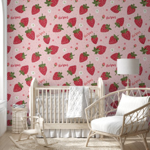 Cute Pink & Red Strawberry Personalized Girl Name  Wallpaper