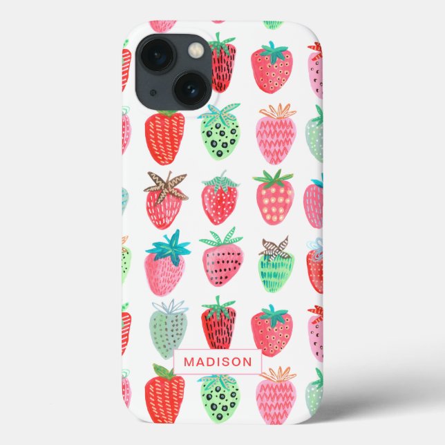 cute pink & red strawberry summer fruit pattern Case-Mate iPhone case (Back)