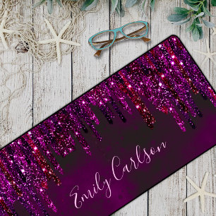 Cute Pink Red Unicorn Glitter Drips Desk Mat