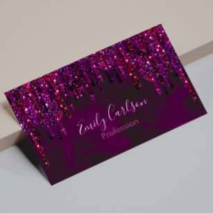 Cute Pink Red Unicorn Glitter Drips Magnetic Business Card