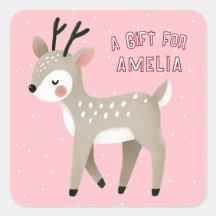 Cute Pink Reindeer Kid`s Name Christmas Gift