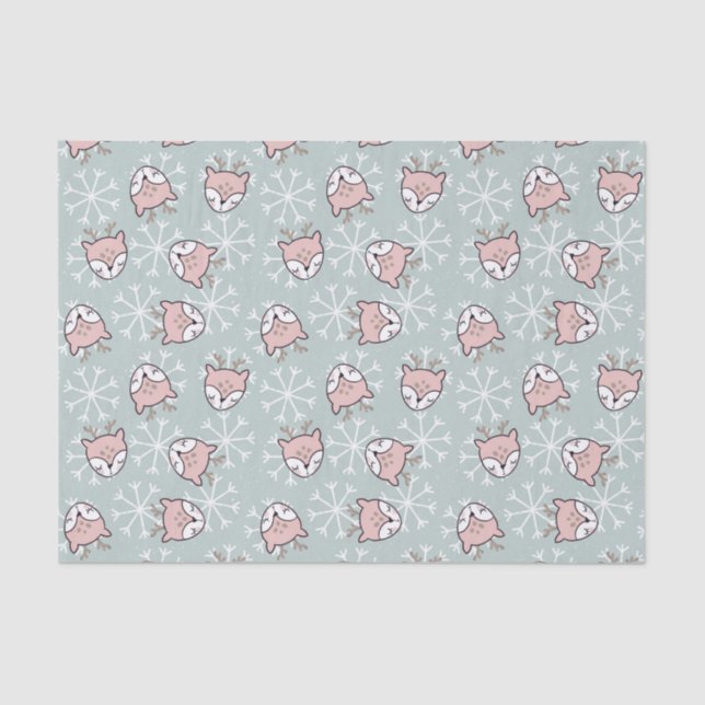 Cute Pink Reindeer Snowflake Kids Holiday   Tissue Paper (Front)