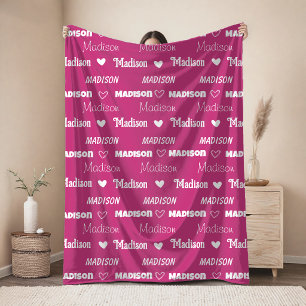 Cute pink repeating name personalized girly fleece blanket