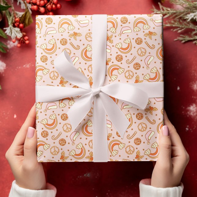 Cute Pink Retro Christmas Disco Rainbow Santa Wrapping Paper Sheet (Creator Uploaded)