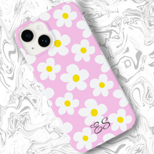 Cute pink retro daisies on girly floral iPhone 14 case