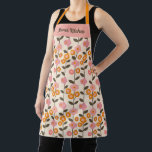 Cute Pink retro floral Apron<br><div class="desc">A cute pink and orange retro floral apron. Personalize it with your name. Designed for you by Blackberry Boulevard.</div>