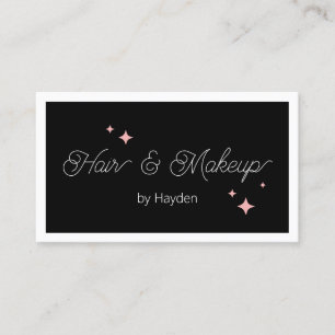 Cute Pink  Retro Stars Script Black Beauty   Business Card