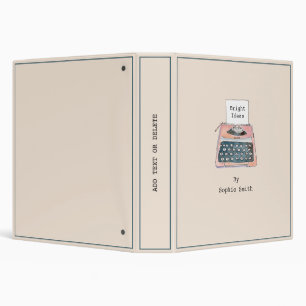 Cute pink retro typewriter personalized binder