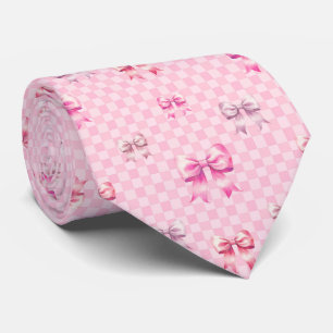Cute Pink Ribbon and Gingham Sweet Girly Pattern Tie