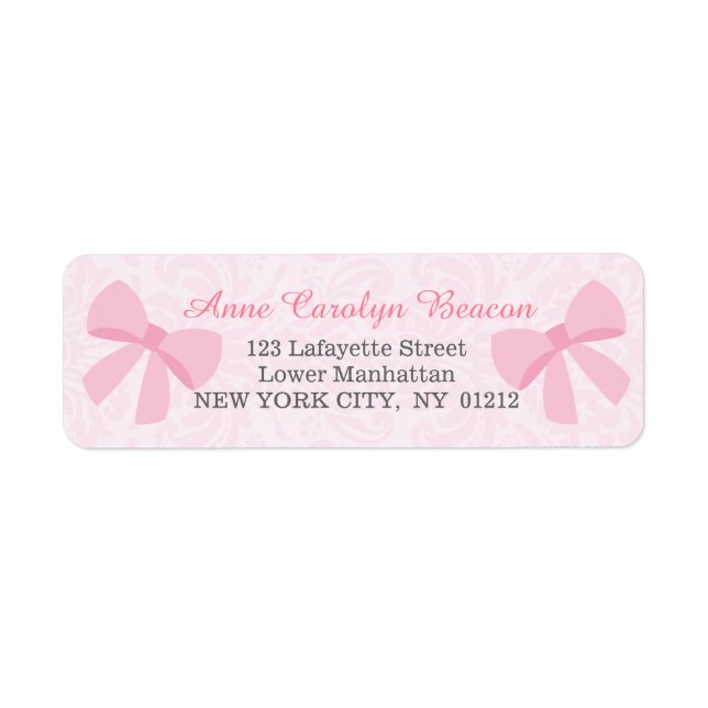 Cute Pink Ribbon Bow Damask Personalized (Front)