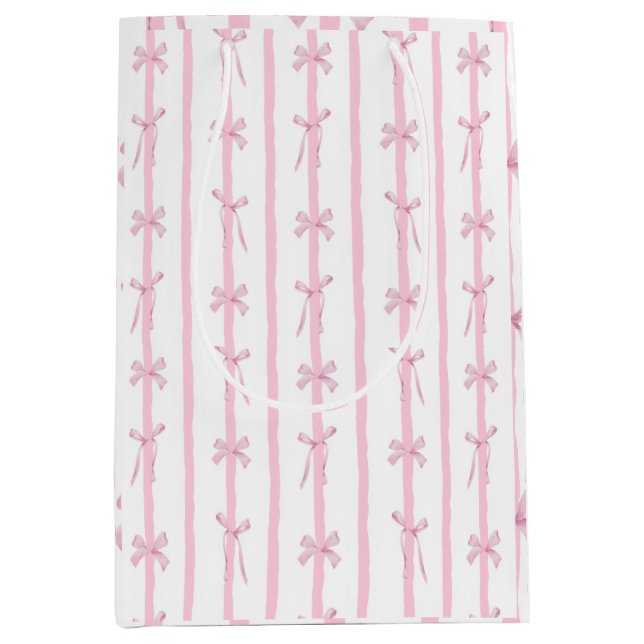 Cute Pink Ribbon Stripe  Medium Gift Bag (Front)