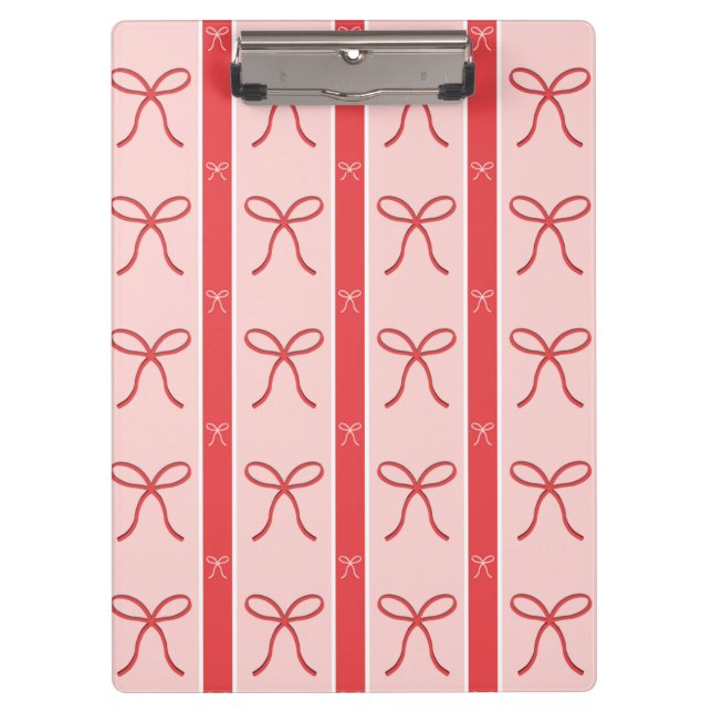 Cute Pink Ribbon Striped Pattern Clipboard (Front)