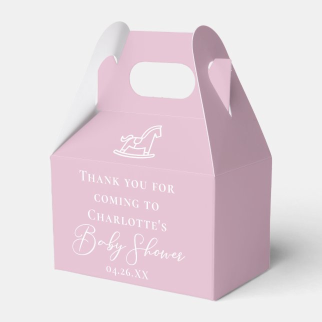 Cute Pink Rocking Horse Custom Baby Shower Favor Box (Front Side)
