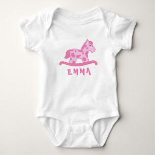 Cute Pink Rocking Horse Name Baby Bodysuit