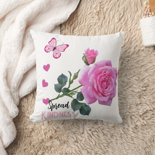 Cute Pink Rose Butterfly Hearts Throw Pillow Kind (Blanket)