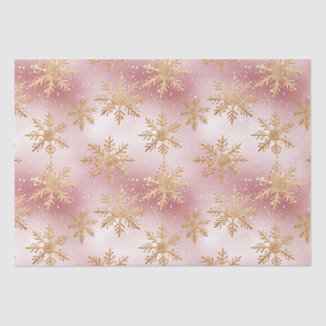 Cute Pink Rose Gold Snowflake Festive Pattern Tissue Paper (Front)