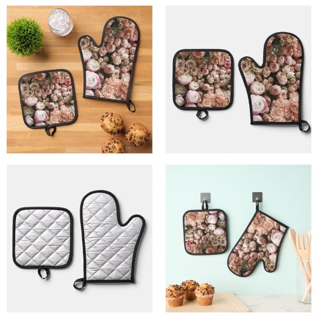 Cute Pink Roses Flowers Oven Mitt & Pot Holder Set (Cute Pink Roses Flowers Oven Mitt & Pot Holder Set
)