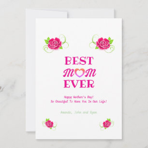 Cute Pink Roses Heart Best Mom Ever Mother's Day  Holiday Card