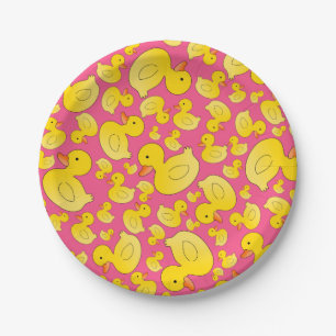 Cute pink rubber ducks paper plate
