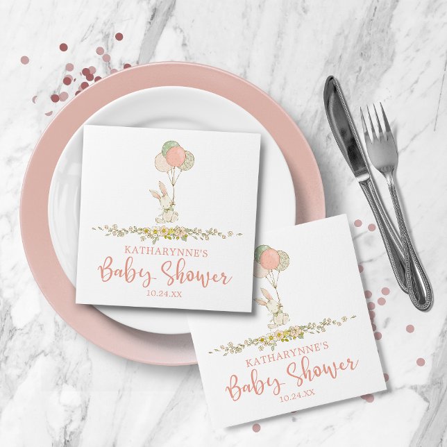 Cute Pink Rustic Floral Bunny Baby Shower Napkin (Cute Pink Rustic Floral Bunny Baby Shower Napkins)