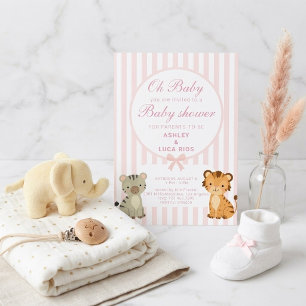 Cute Pink Safari Animals Baby Shower Invitation 