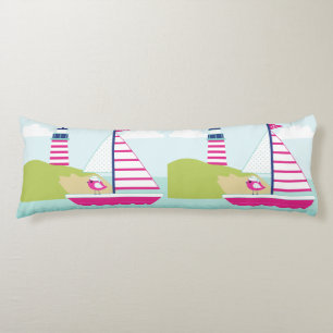 Cute Pink Sail Boat and Lighthouse Body Pillow