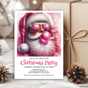 Cute Pink Santa Bubble Gum Funny Christmas Invite