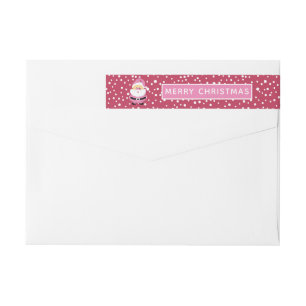 Cute pink Santa Claus and snow Christmas holiday Wrap Around Label