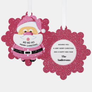 Cute pink Santa Claus Christmas custom holiday Ornament Card