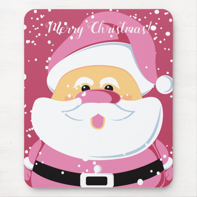 Cute pink Santa Claus Christmas holiday Mouse Pad (Front)