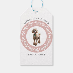 Cute Pink Santa Paws Custom Photo Christmas Gift Tags