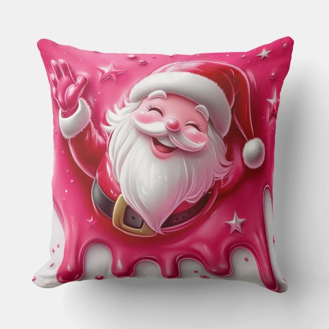 Cute Pink Santa Throw Pillow | Christmas Pillow (Front)
