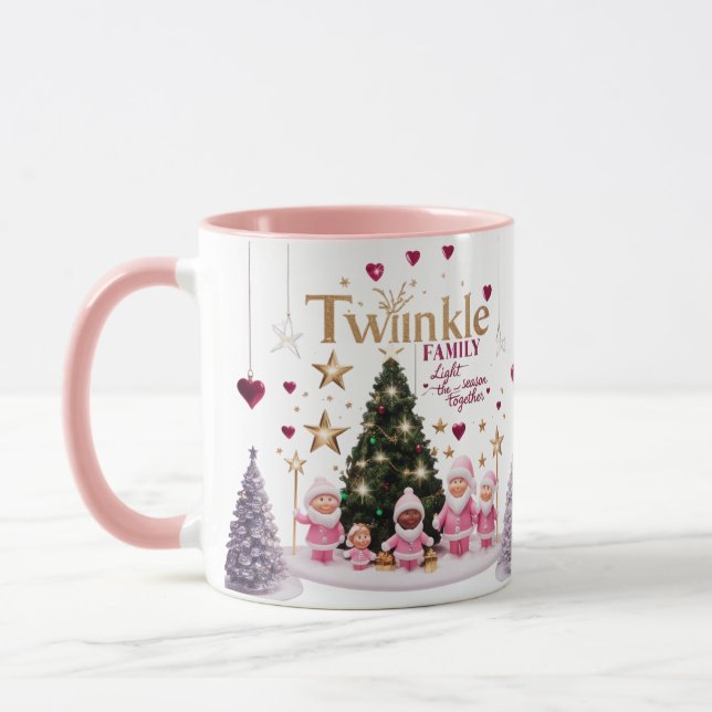 Cute Pink Santa Twinkle Family Personalized Combo  Mug (Left)
