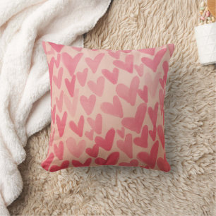 Cute Pink Scattered Hearts Throw Pillow