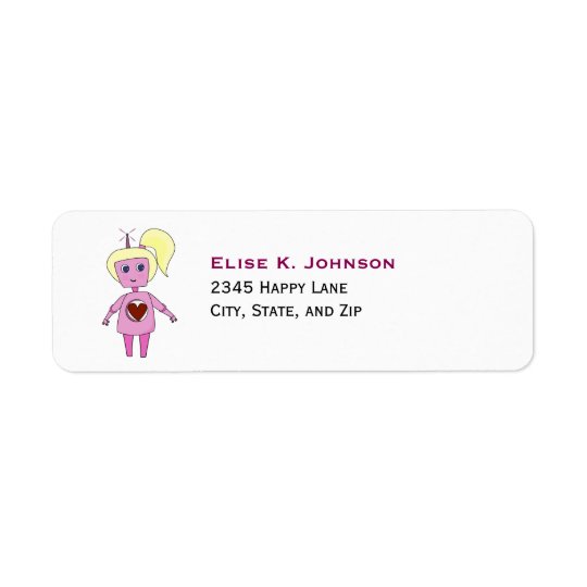 Cute Pink Science Fiction Robot Girl Return Address Label