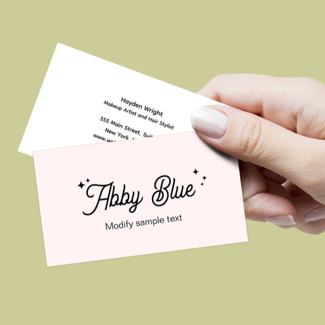 Cute Pink Script Font Stars Business Card (Creator Uploaded)