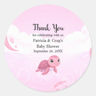 Cute Pink Sea Turtle Girl Baby Shower Classic Round Sticker