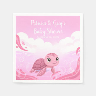 Cute Pink Sea Turtle Girl Baby Shower Napkin