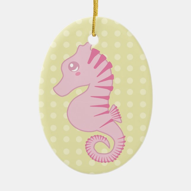 Cute Pink Seahorse Ceramic Ornament (Front)