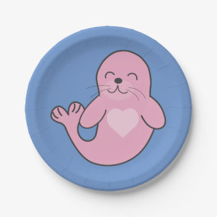 Cute pink seal paper plate