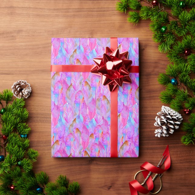 Cute pink seamless feathers patterns wrapping paper (Holiday Gift)