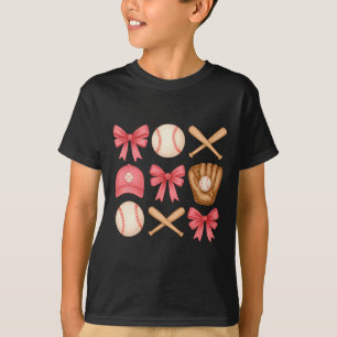 Cute Pink Sell Bow Girl Sports Fan Softll Girl Wom T-Shirt