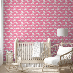 Cute Pink Shark Pattern Kids Nursery Room  Wallpaper