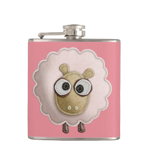 Cute Pink Sheep Faux Felt Hip Flask