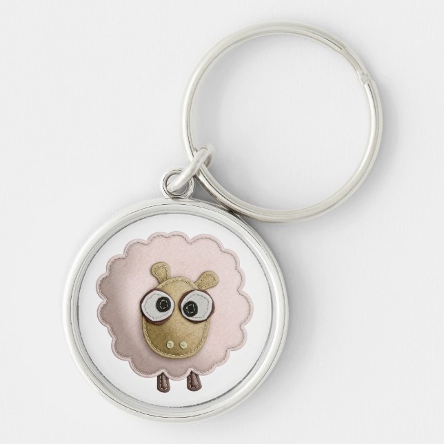 Cute Pink Sheep Faux Felt Printed Image Keychain (Front)