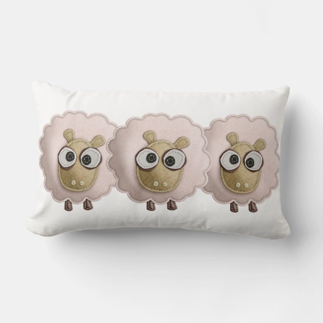 Cute Pink Sheep Faux Felt Printed Image Lumbar Pillow (Front)
