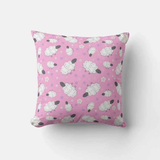 Cute Pink Sheep Pattern Throw Pillow (Front)