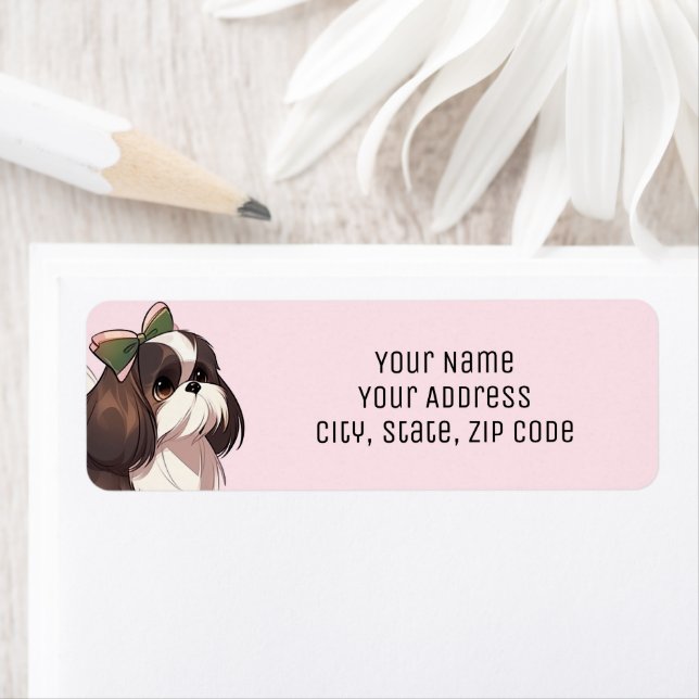 Cute Pink Shih Tzu Dog Lover Return Address (Insitu)